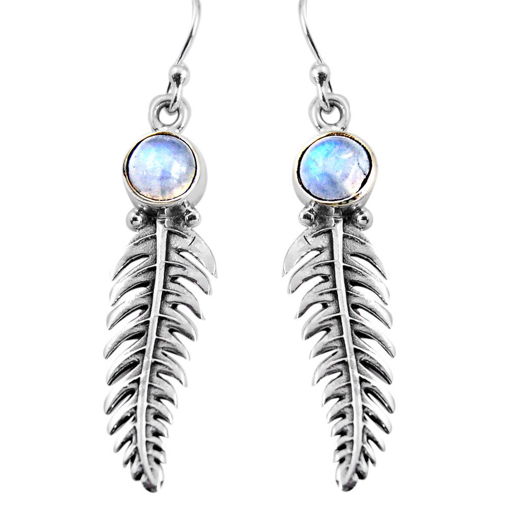 2.67cts natural rainbow moonstone 925 sterling silver leaf charm earrings p91371