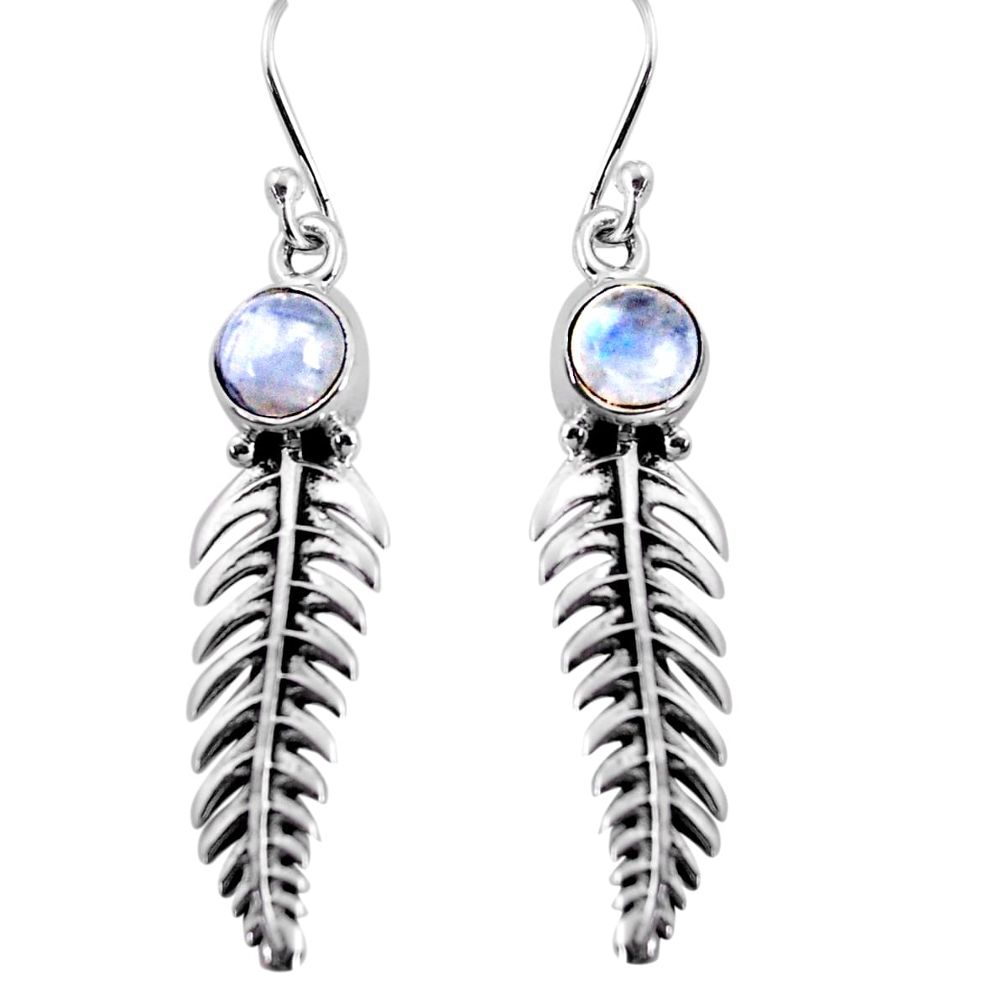 2.67cts natural rainbow moonstone 925 sterling silver leaf charm earrings p91374