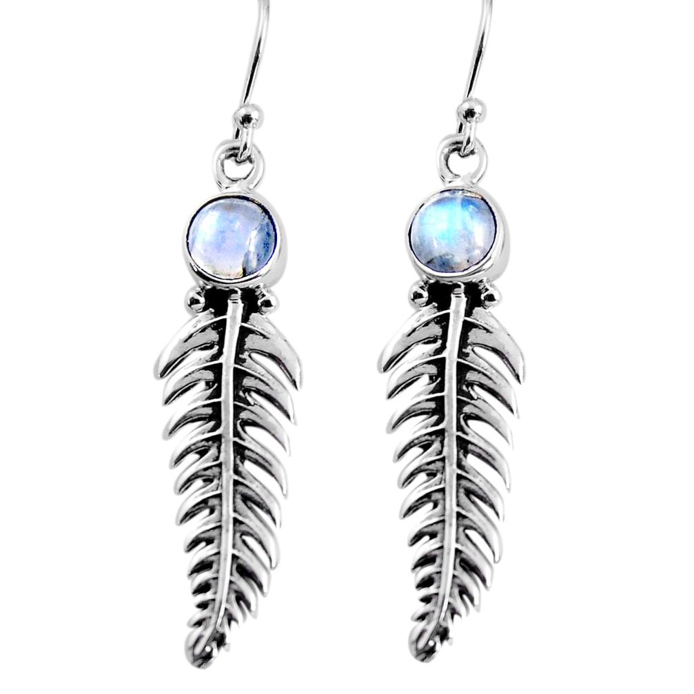 2.71cts natural rainbow moonstone 925 sterling silver leaf charm earrings p91375
