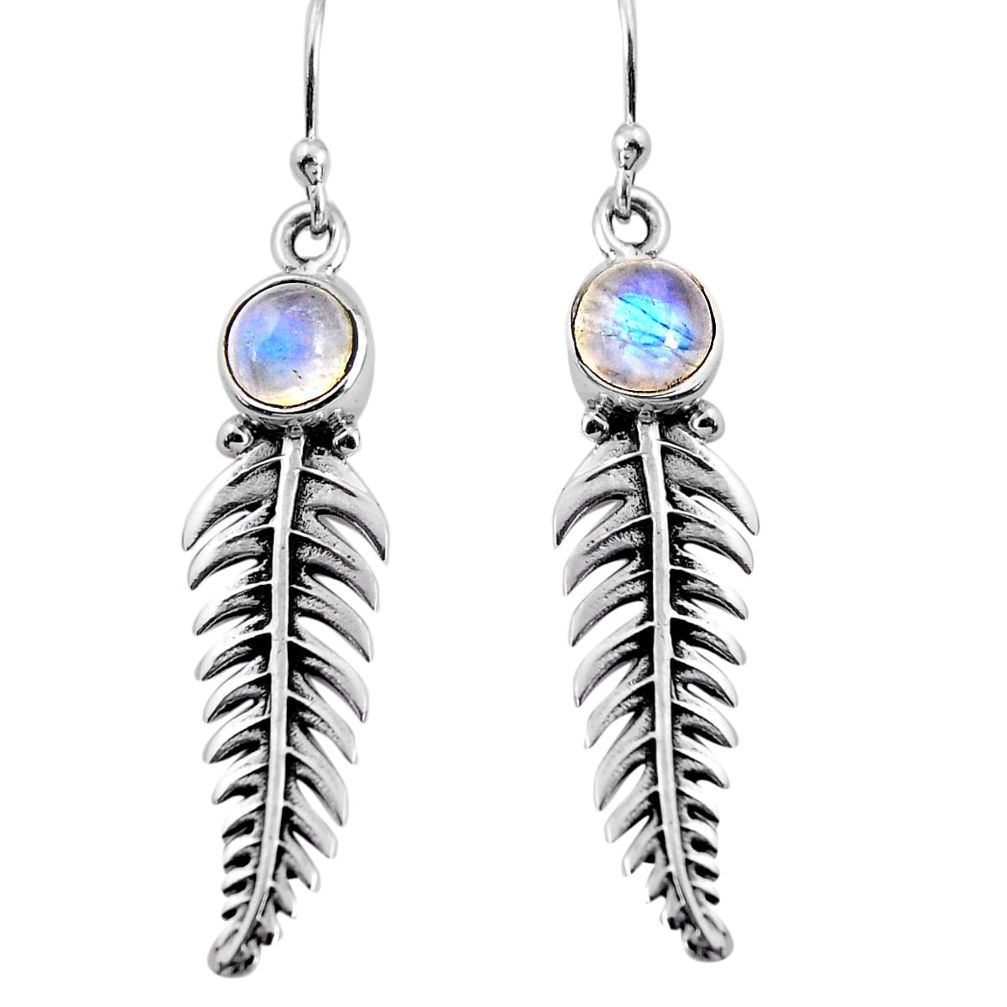 2.58cts natural rainbow moonstone 925 sterling silver leaf charm earrings p91379