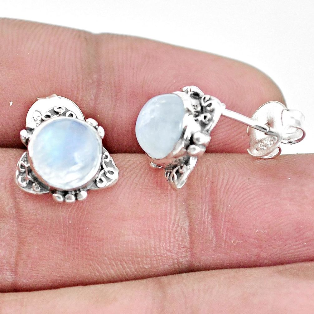 5.87cts natural rainbow moonstone 925 sterling silver stud earrings p35596