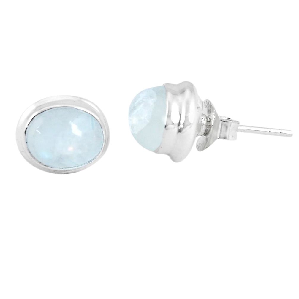 5.89cts natural rainbow moonstone 925 sterling silver stud earrings p48890