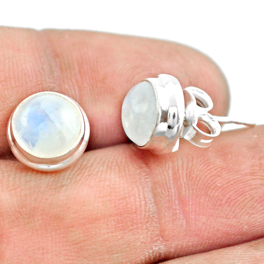 6.52cts natural rainbow moonstone 925 sterling silver stud earrings p74568