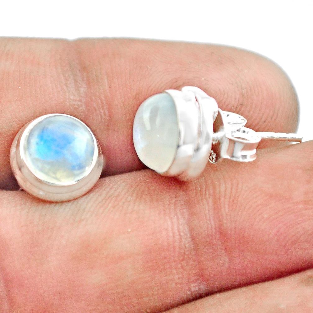 6.97cts natural rainbow moonstone 925 sterling silver stud earrings p74575