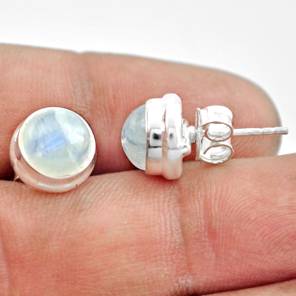 6.86cts natural rainbow moonstone 925 sterling silver stud earrings p74576