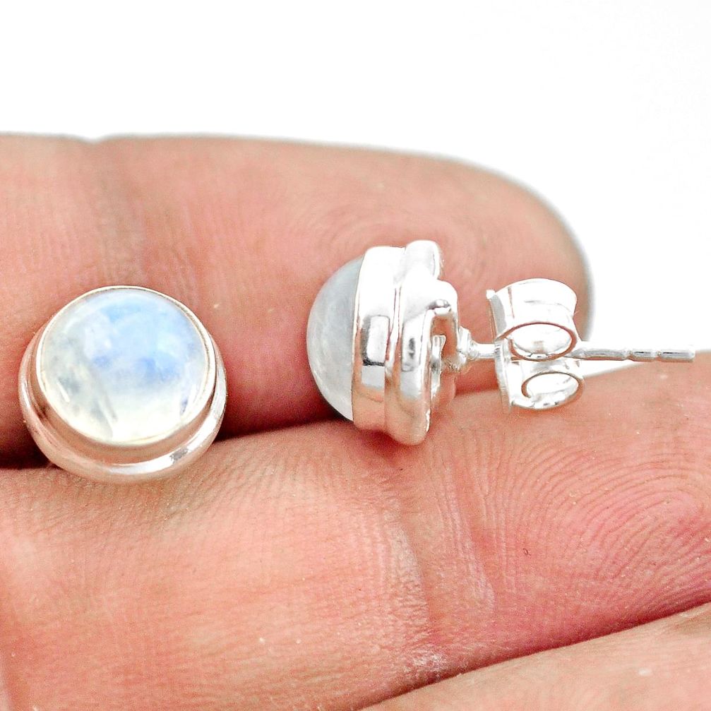 6.27cts natural rainbow moonstone 925 sterling silver stud earrings p74638