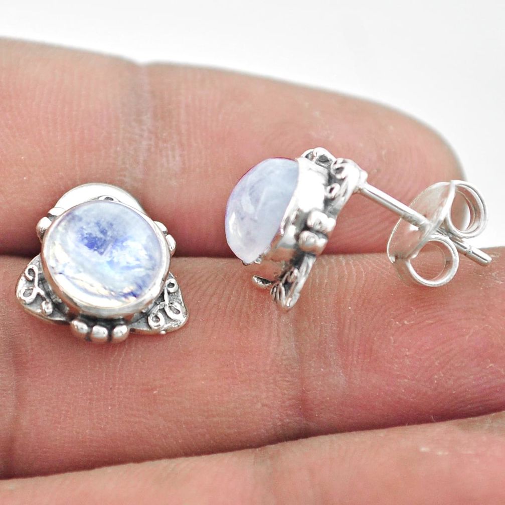 6.61cts natural rainbow moonstone 925 sterling silver stud earrings p74657