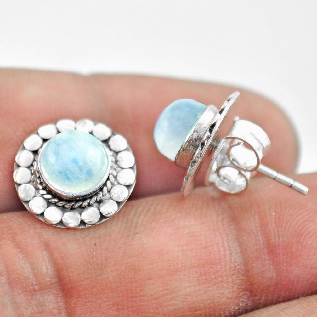 5.80cts natural rainbow moonstone 925 sterling silver stud earrings p74676