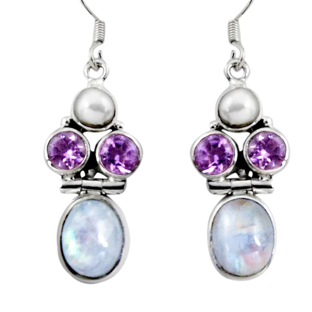 12.83cts natural rainbow moonstone amethyst 925 silver dangle earrings d32395