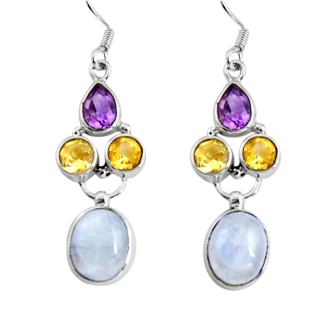 12.83cts natural rainbow moonstone amethyst citrine 925 silver earrings d32394