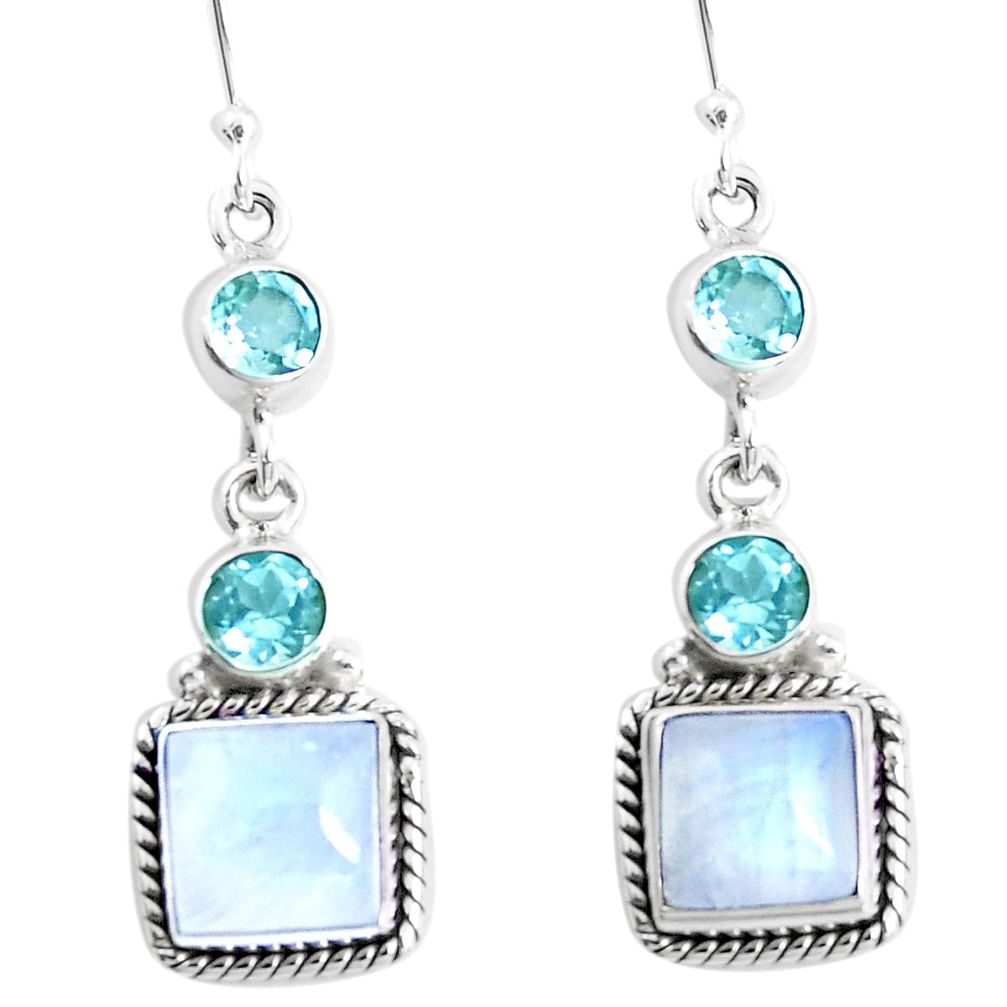 13.28cts natural rainbow moonstone blue topaz 925 silver dangle earrings p39485