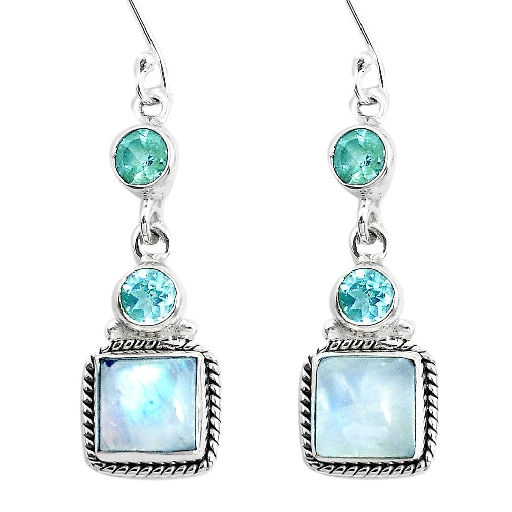 12.34cts natural rainbow moonstone blue topaz 925 silver dangle earrings p39486