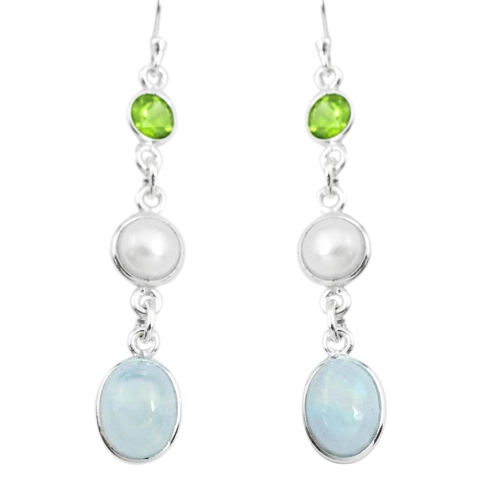 10.70cts natural rainbow moonstone pearl 925 silver dangle earrings p66468