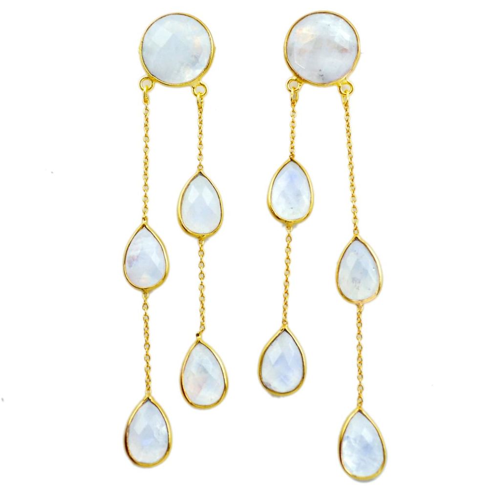 42.91cts natural rainbow moonstone silver 14k gold chandelier earrings p75659