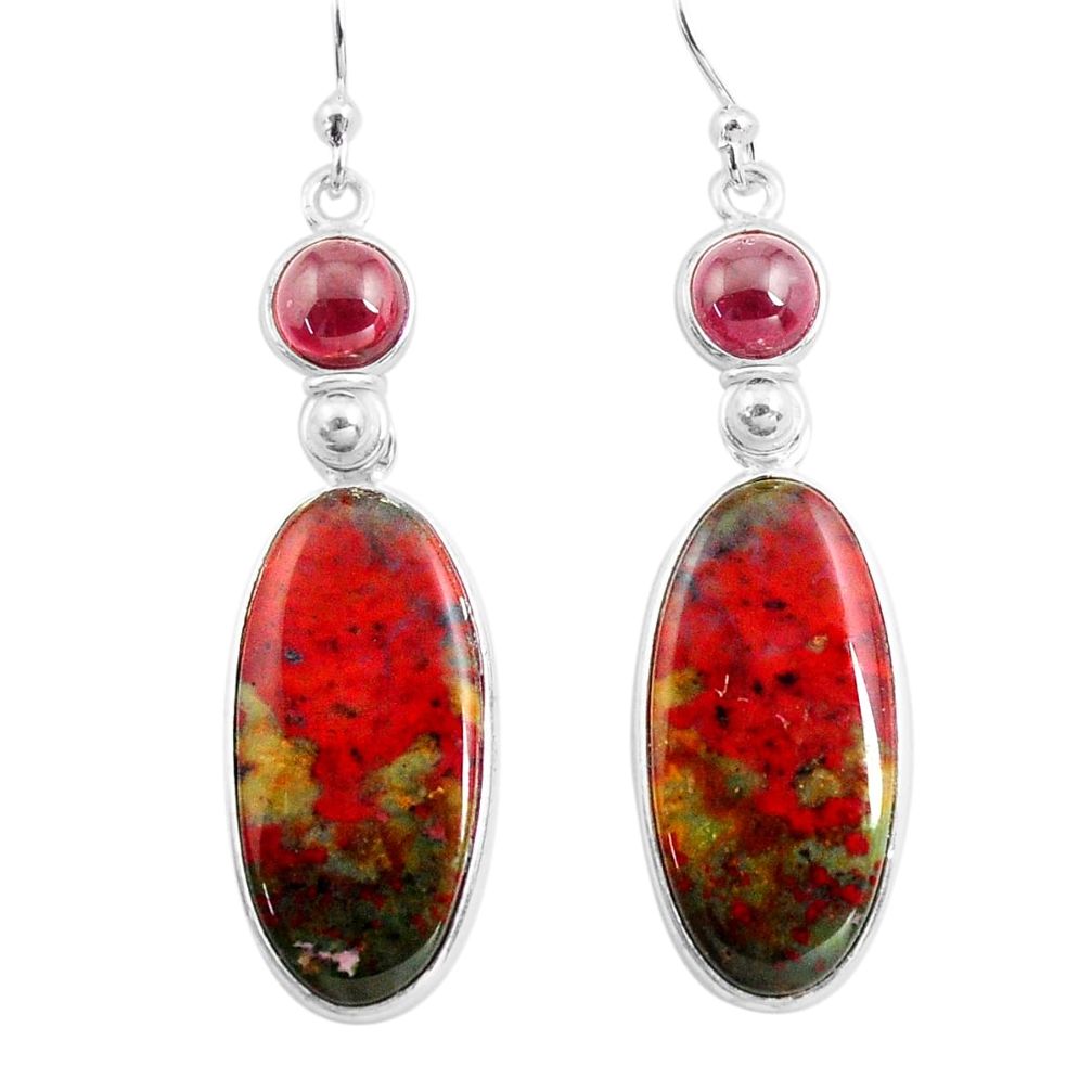 17.96cts natural red bloodstone african (heliotrope) 925 silver earrings p78689