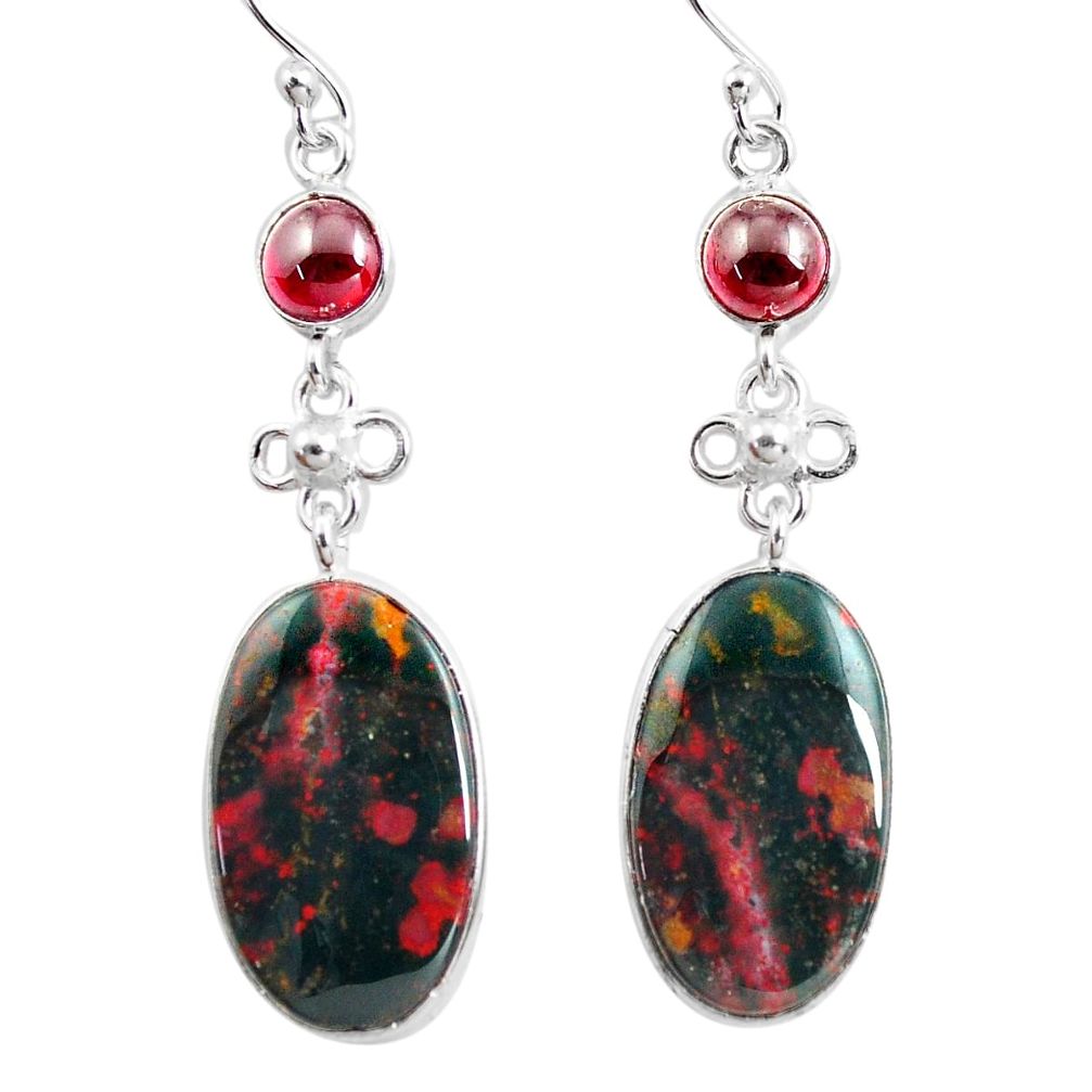 19.09cts natural red bloodstone african (heliotrope) 925 silver earrings p78696