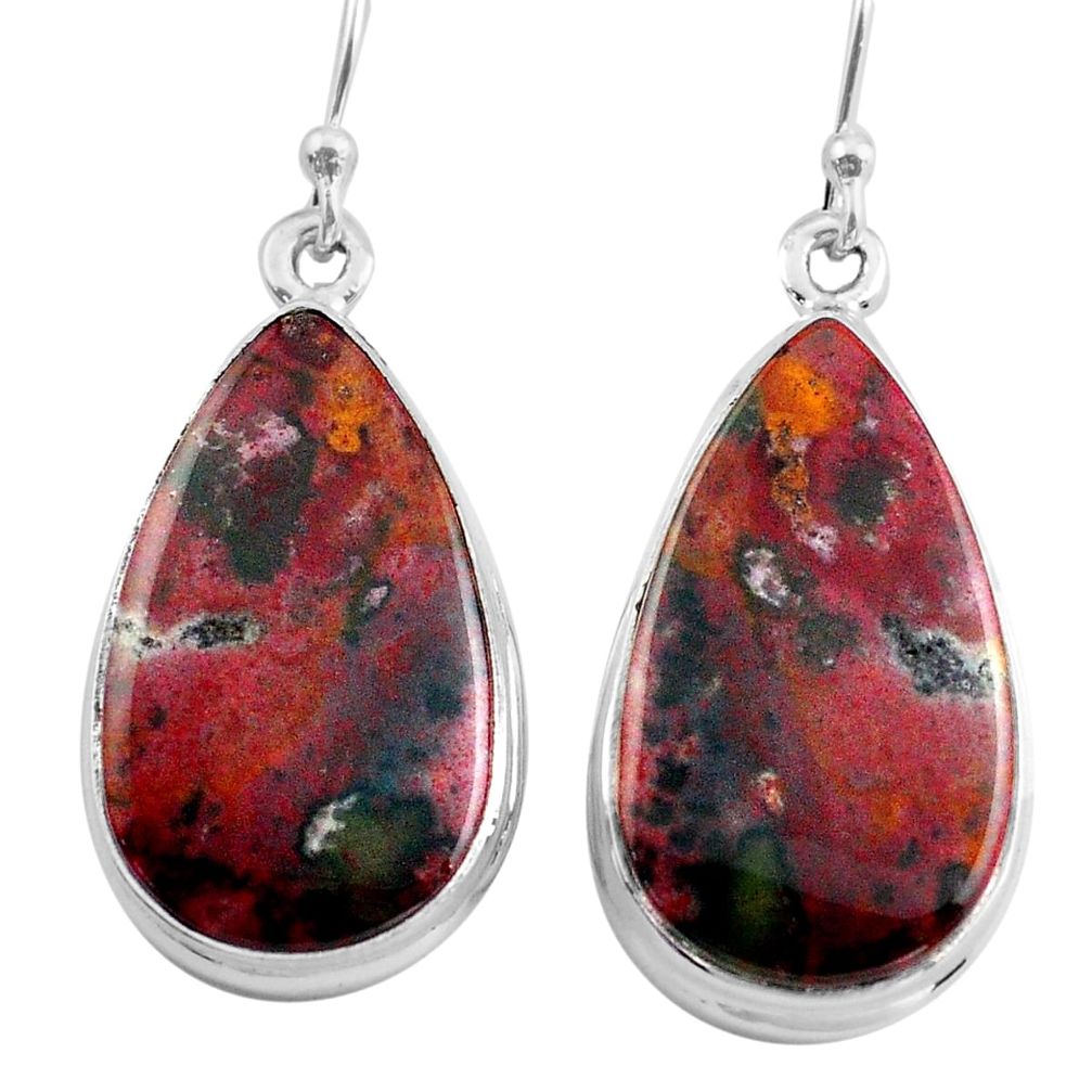 19.23cts natural red bloodstone african (heliotrope) 925 silver earrings p88701