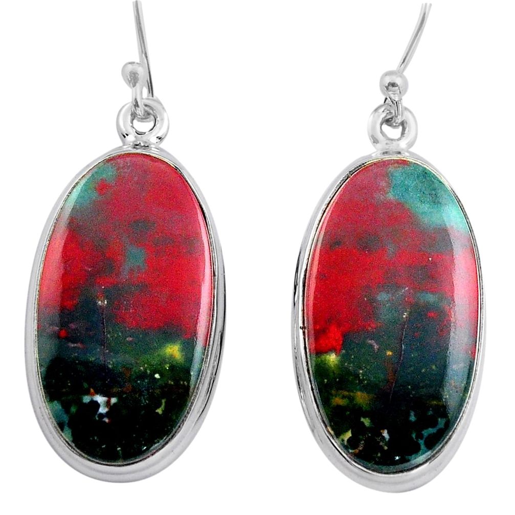 22.02cts natural red bloodstone african (heliotrope) 925 silver earrings p88708