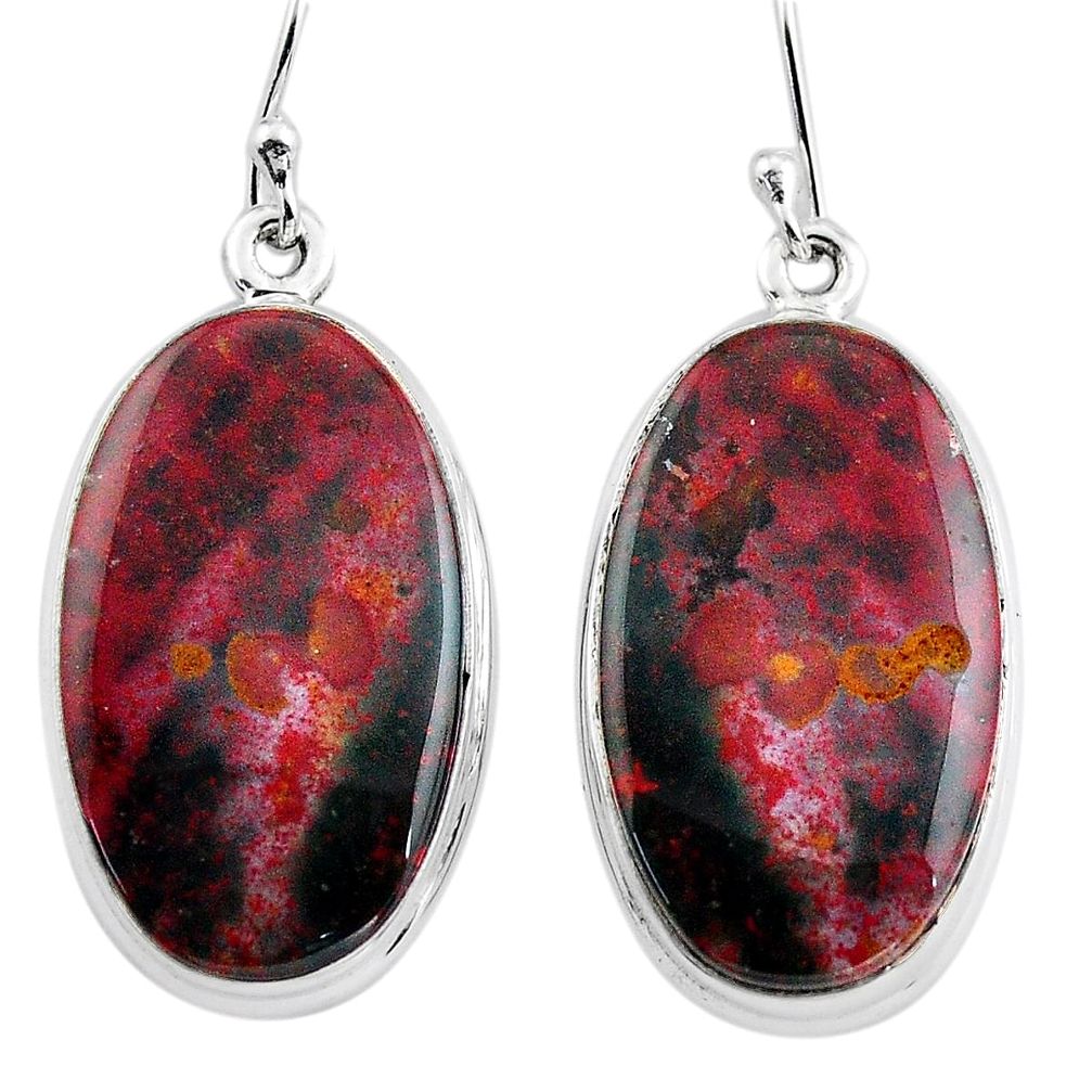 24.00cts natural red bloodstone african (heliotrope) 925 silver earrings p88804