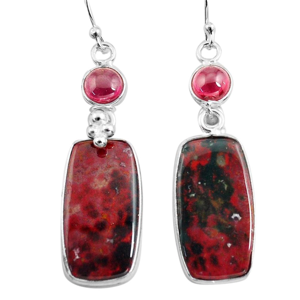 19.76cts natural red bloodstone african 925 silver dangle earrings p78681