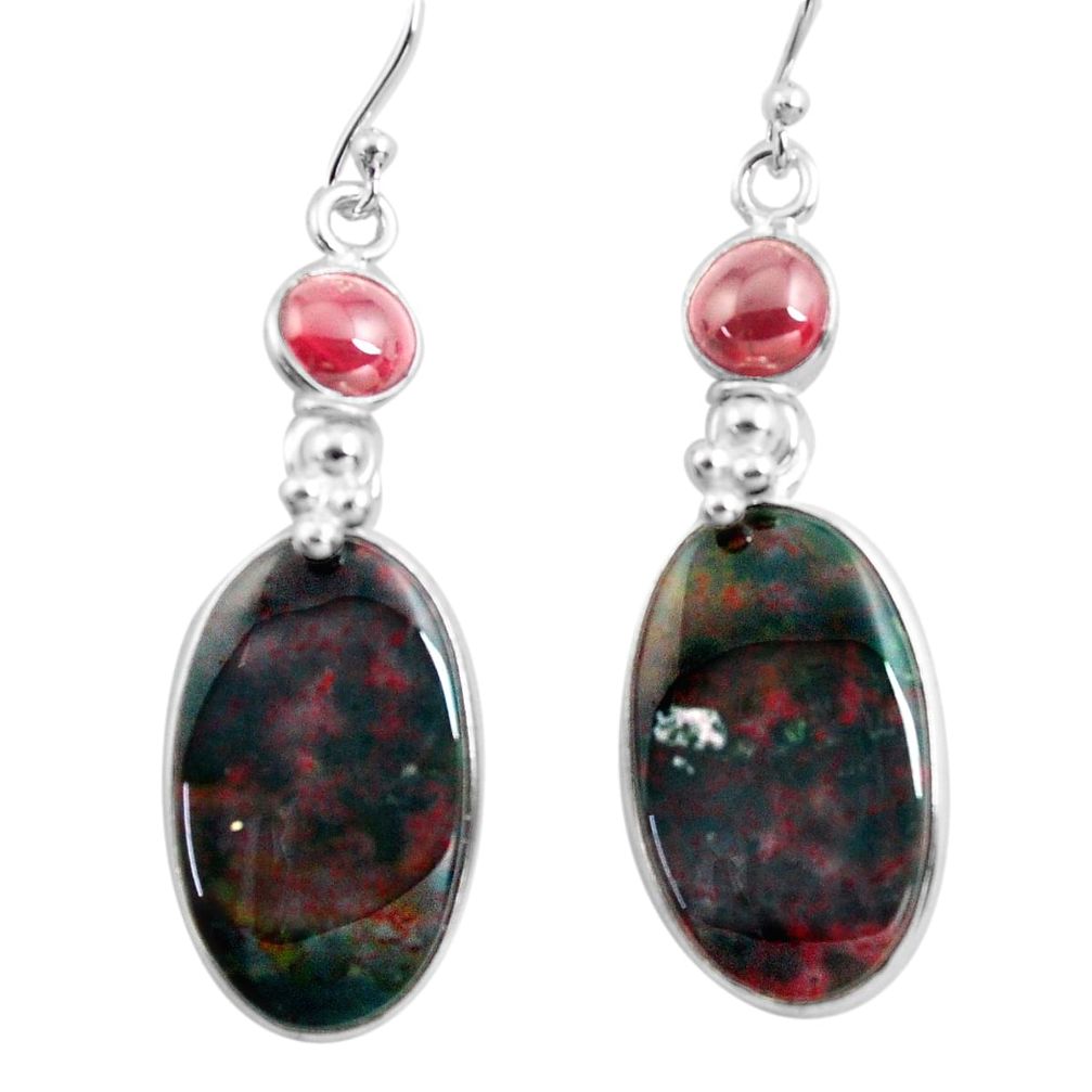 21.47cts natural red bloodstone african 925 silver dangle earrings p78682