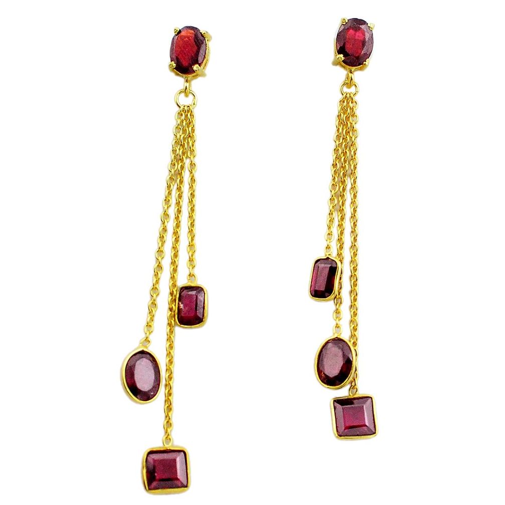 11.92cts natural red garnet 925 silver 14k gold chandelier earrings p87466