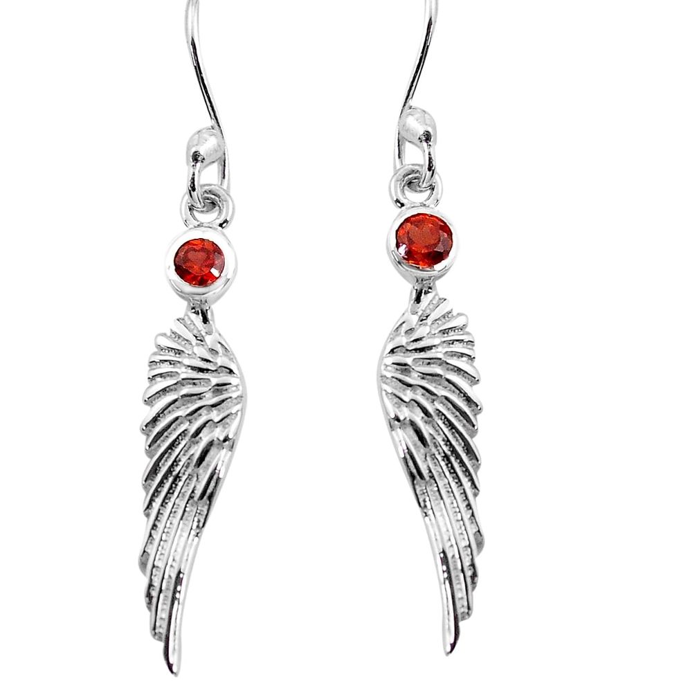 0.74cts natural red garnet 925 silver dangle feather charm earrings p82412