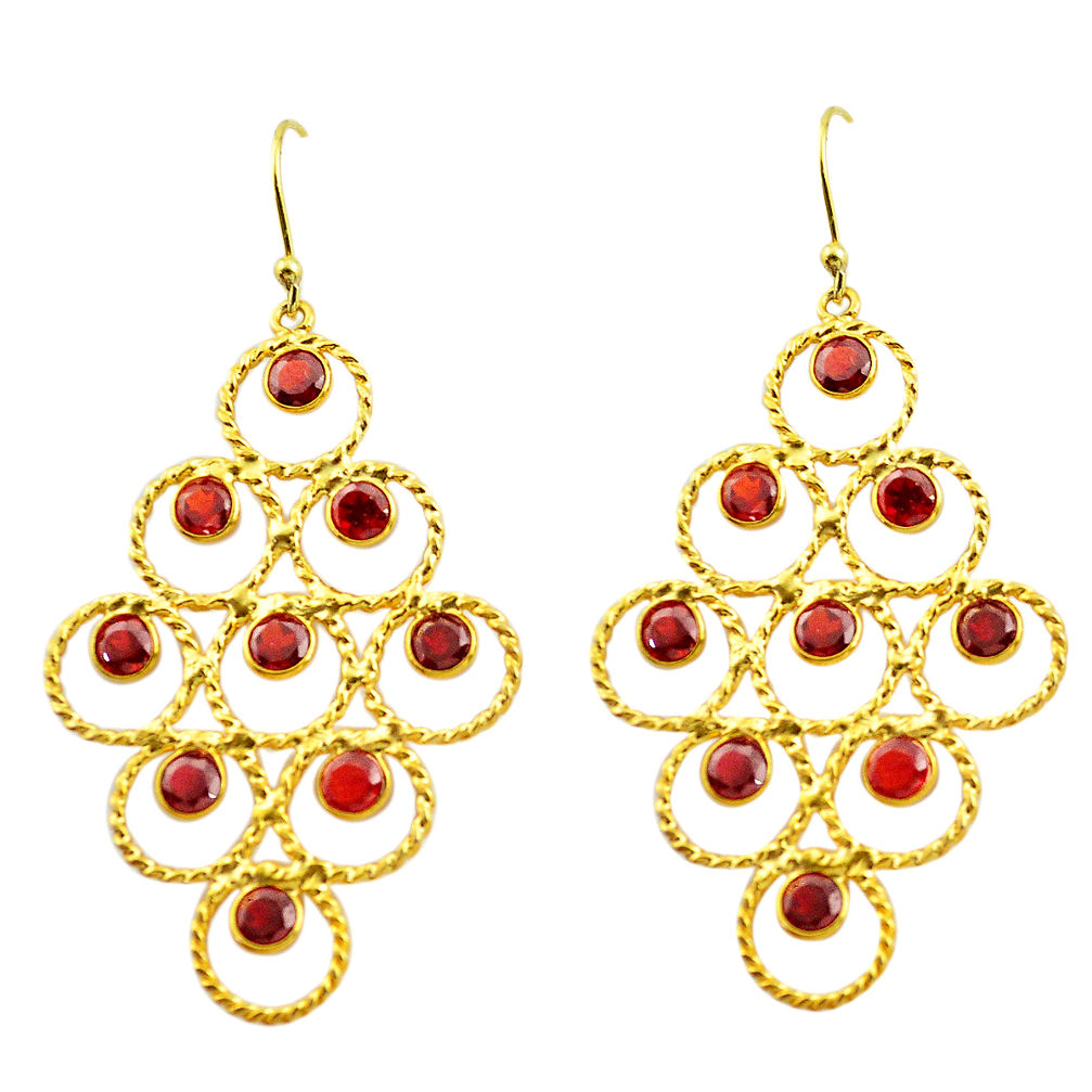 8.07cts natural red garnet 925 sterling silver 14k gold dangle earrings p88501