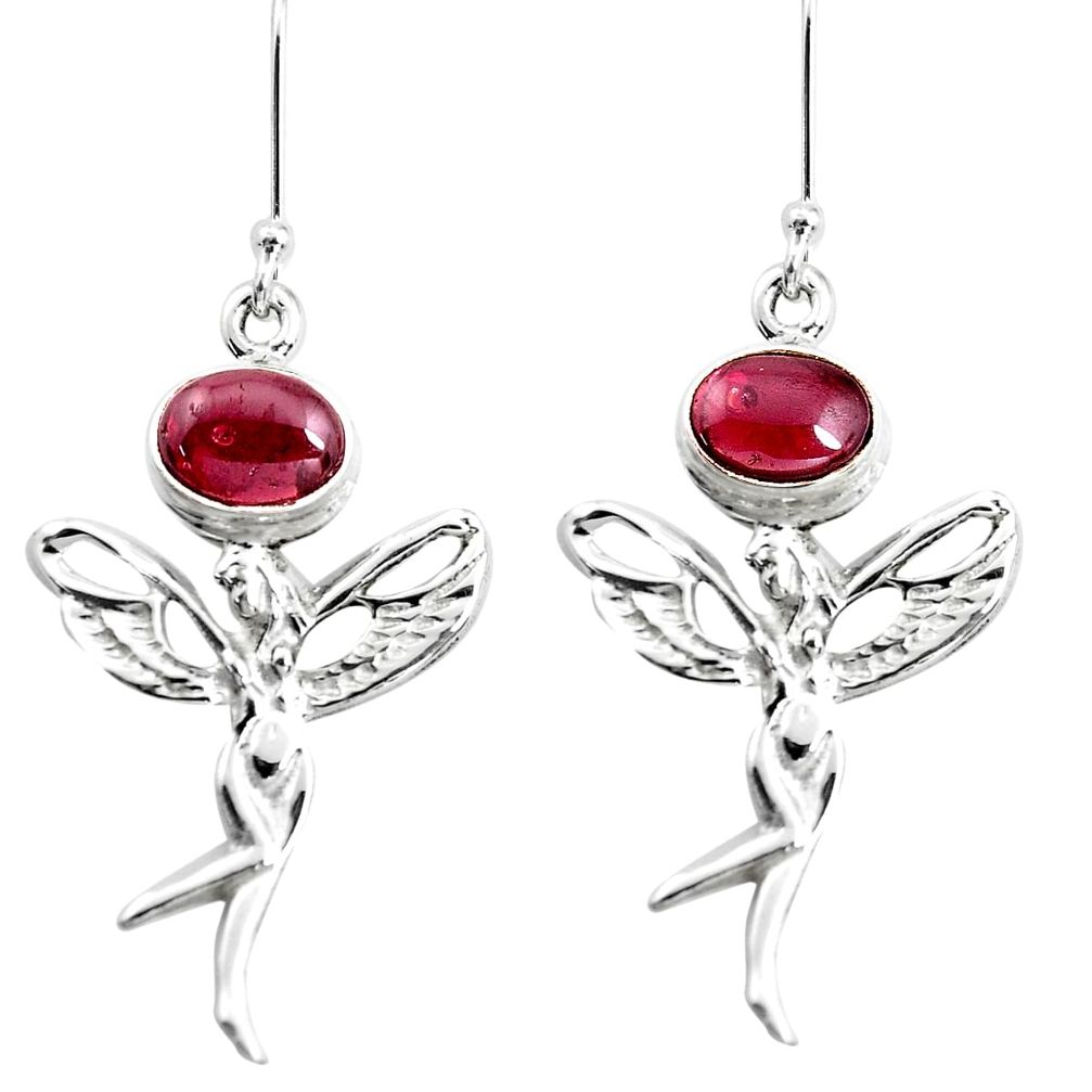 6.31cts natural red garnet 925 sterling silver angel wings fairy earrings p38441