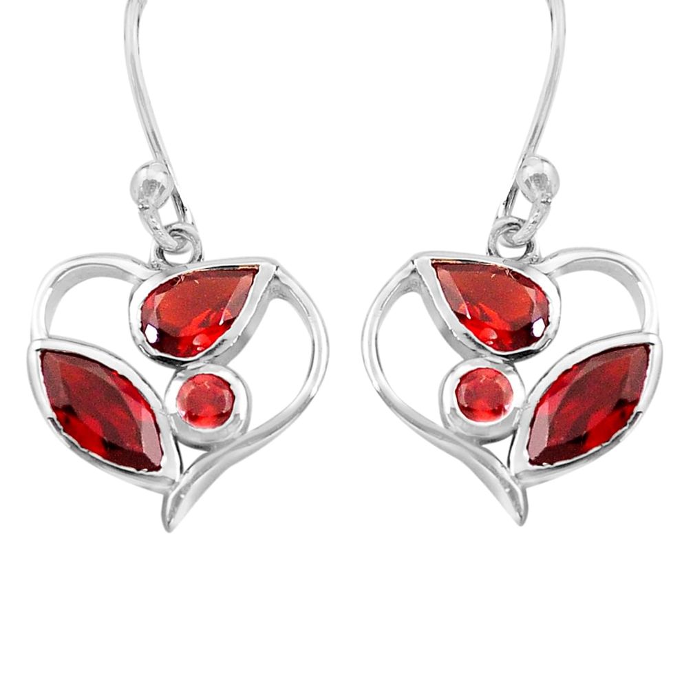 6.19cts natural red garnet 925 sterling silver dangle heart earrings p82259