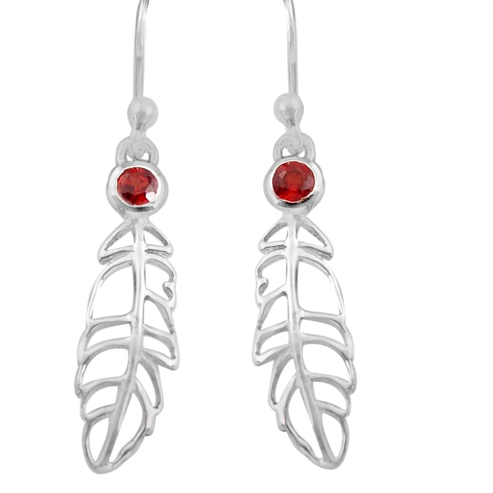 0.59cts natural red garnet 925 sterling silver deltoid leaf earrings p82175