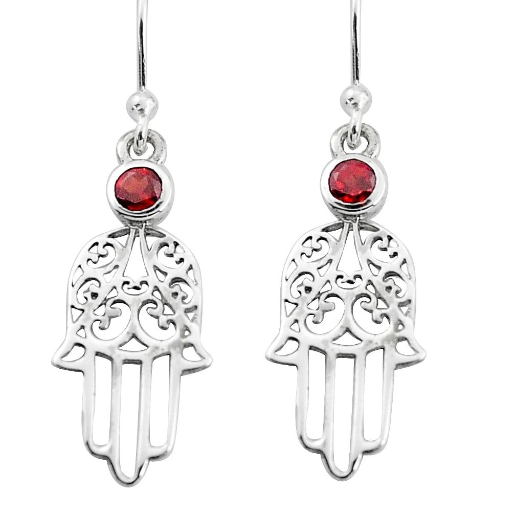 0.76cts natural red garnet 925 sterling silver hand of god hamsa earrings p36823