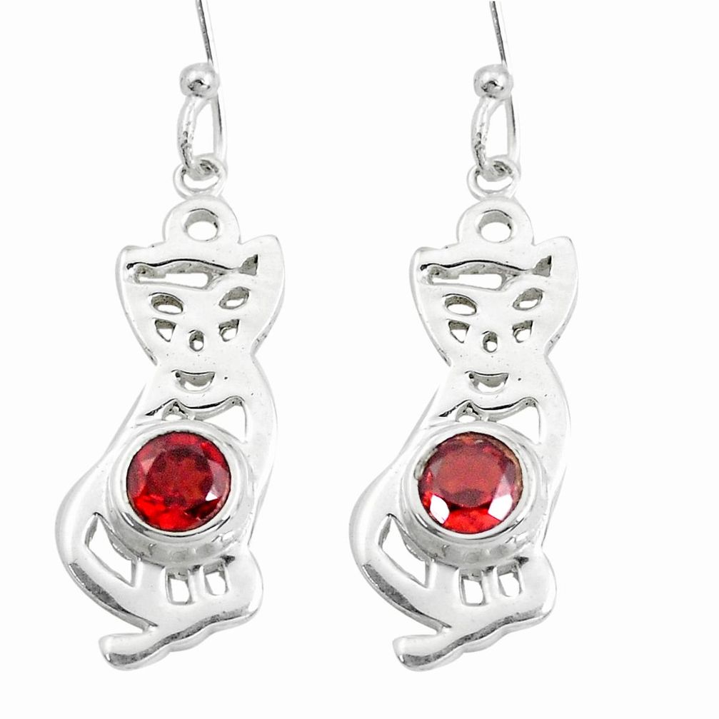 2.41cts natural red garnet 925 sterling silver two cats earrings jewelry p60752