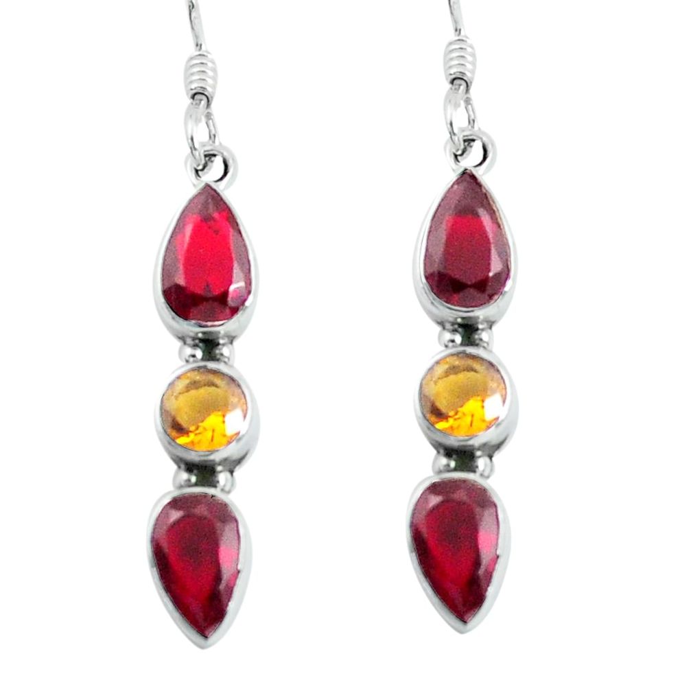 7.56cts natural red garnet citrine 925 sterling silver dangle earrings d31627