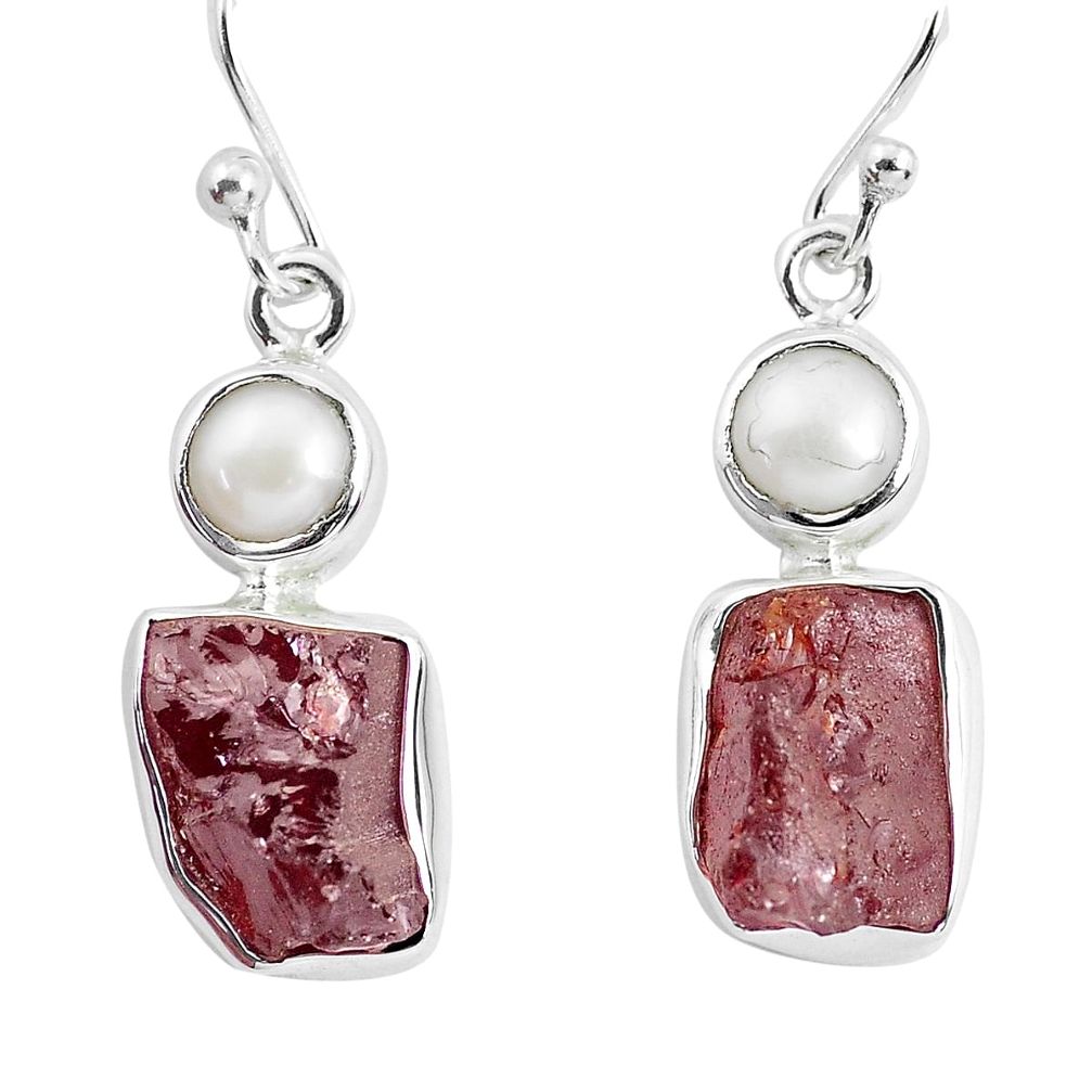 13.84cts natural red garnet rough pearl 925 silver dangle earrings p51870