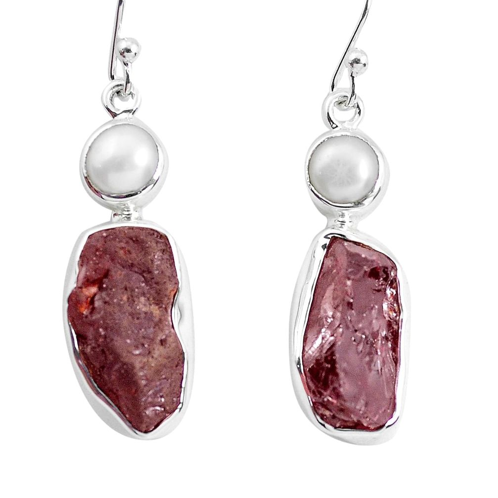 16.92cts natural red garnet rough pearl 925 silver dangle earrings p51873