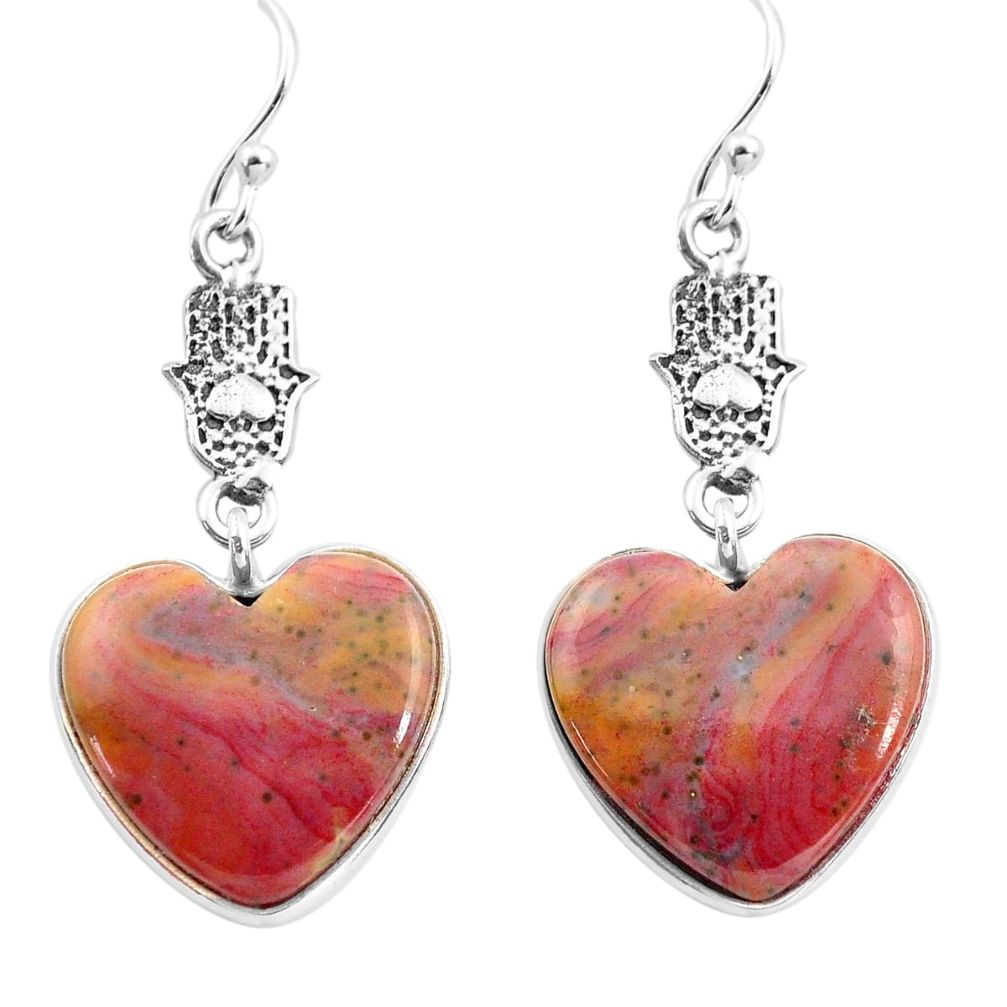 13.70cts natural red imperial jasper silver hand of god hamsa earrings p72535