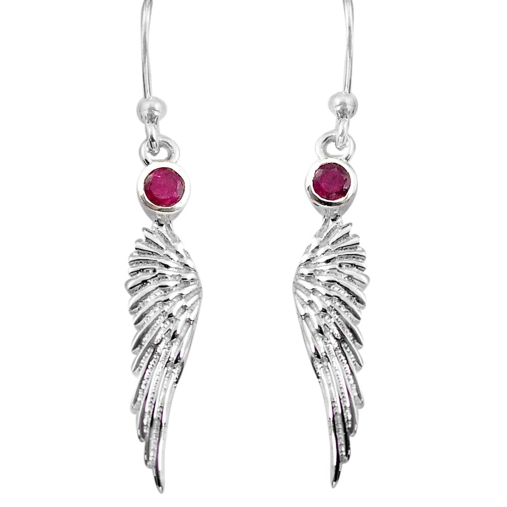 0.68cts natural red ruby 925 silver dangle feather charm earrings p82415