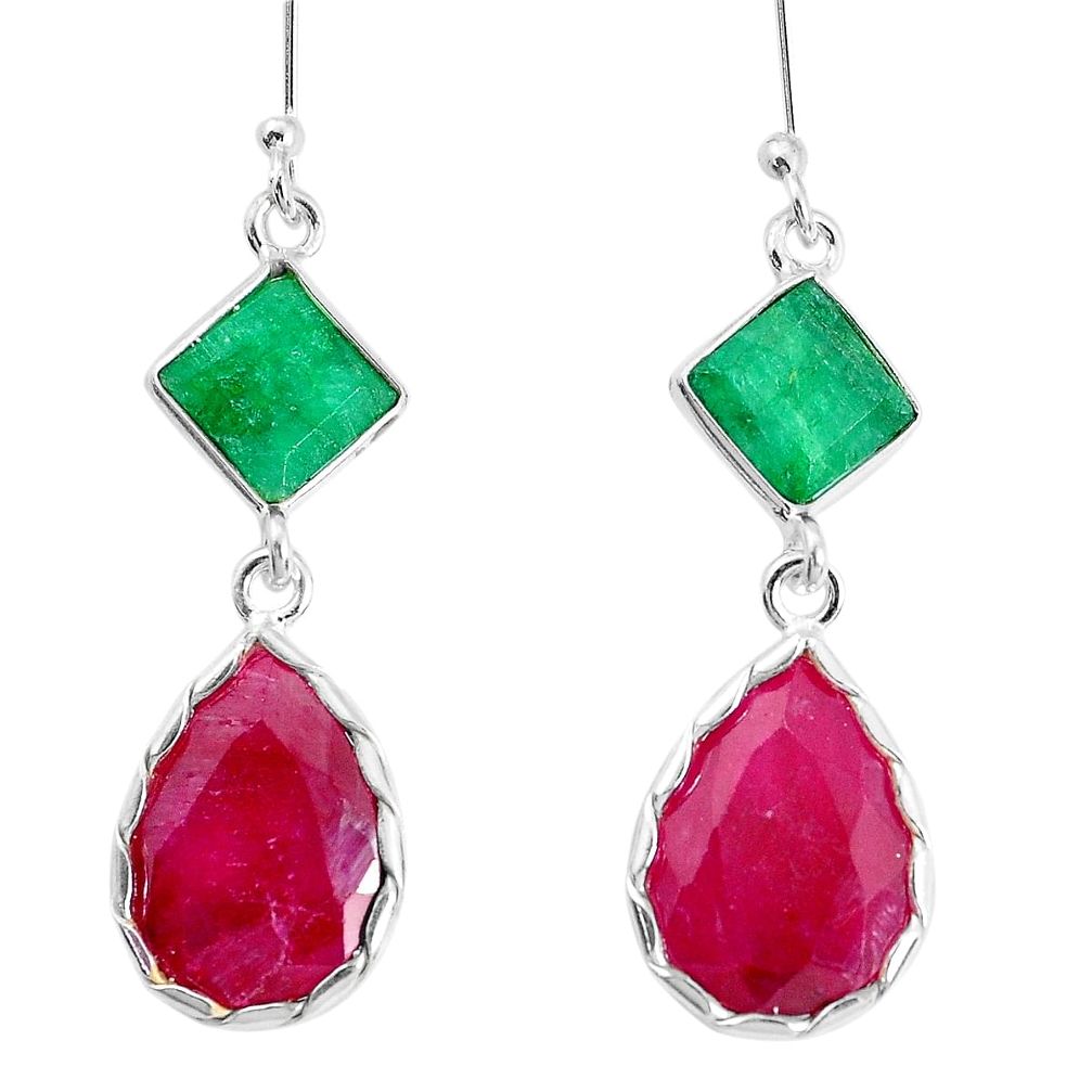 14.85cts natural red ruby emerald 925 sterling silver dangle earrings p34802