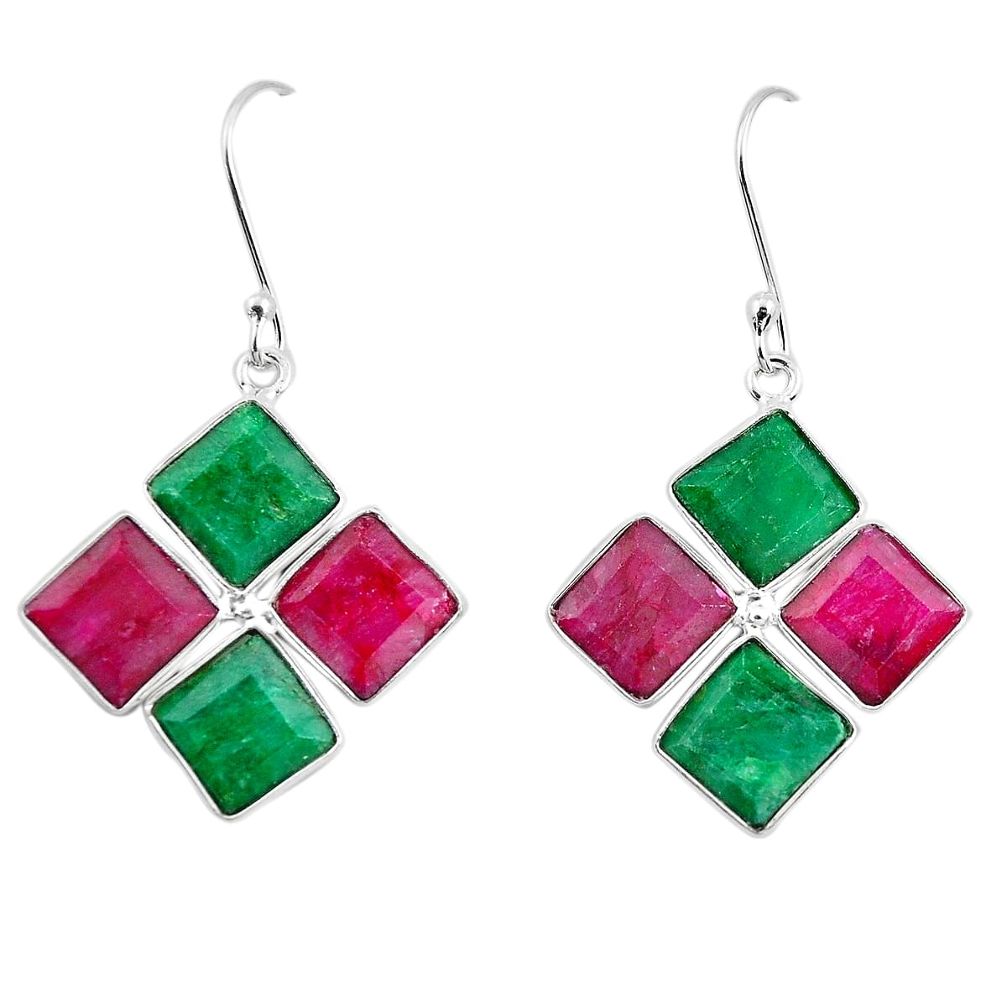 17.35cts natural red ruby emerald 925 sterling silver dangle earrings p50724