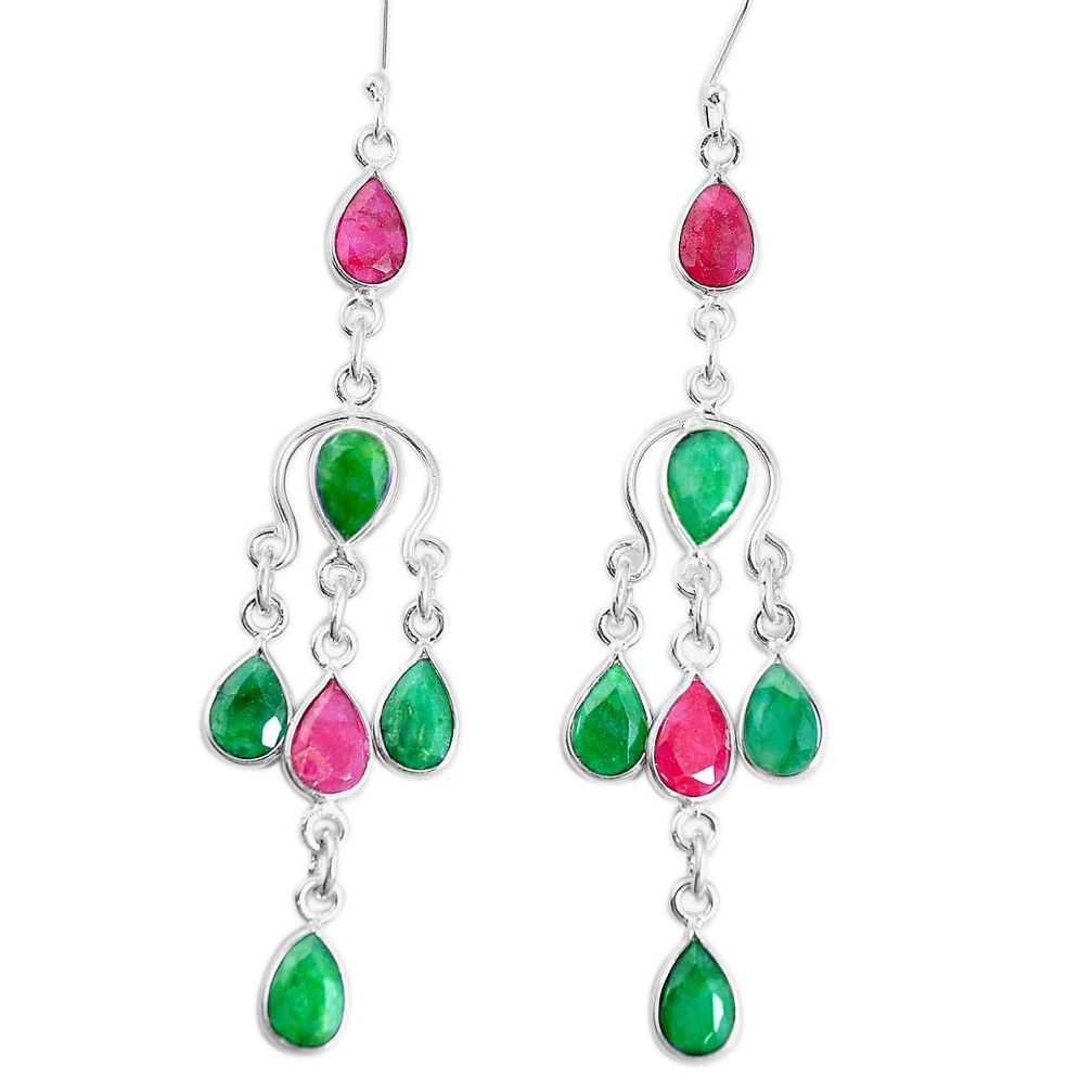 18.73cts natural red ruby emerald 925 sterling silver dangle earrings p60525