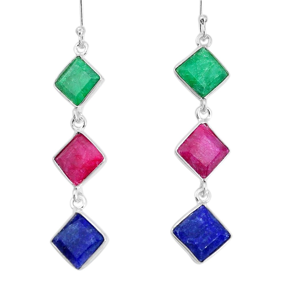 16.07cts natural red ruby emerald sapphire 925 sterling silver earrings p34822