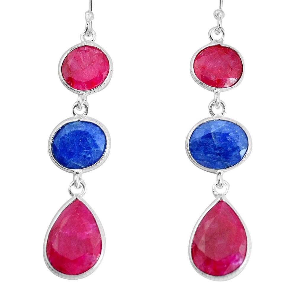 21.01cts natural red ruby sapphire 925 sterling silver dangle earrings p34731