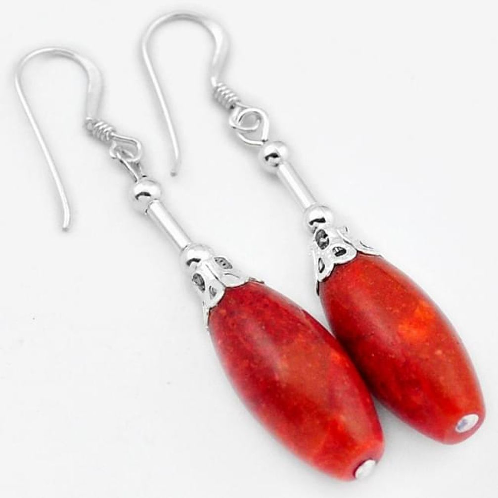 Natural red sponge coral 925 sterling silver dangle earrings jewelry h46175