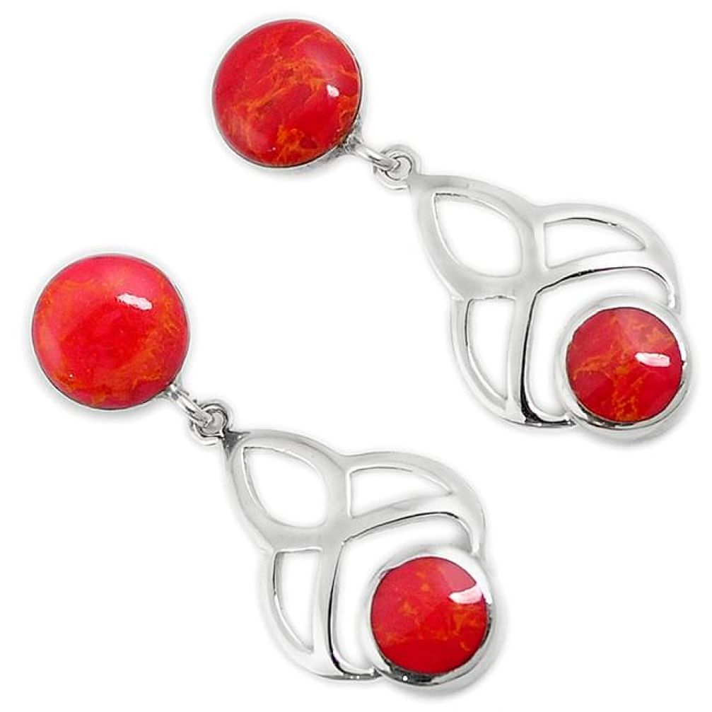 Natural red sponge coral 925 sterling silver dangle earrings jewelry h53756