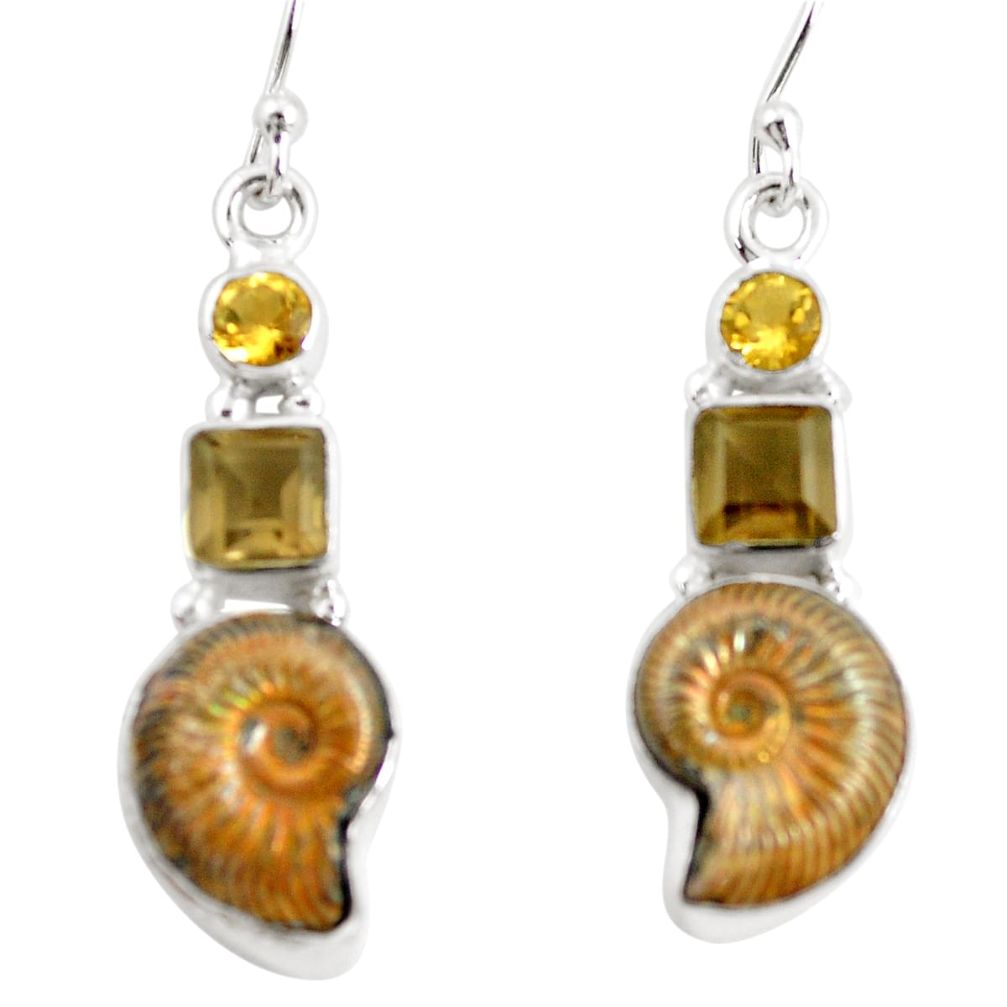 14.12cts natural russian jurassic opal ammonite 925 silver earrings p64682