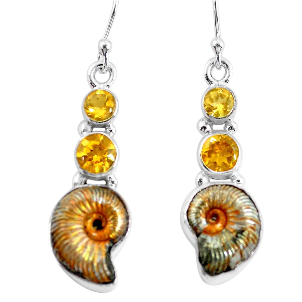 13.28cts natural russian jurassic opal ammonite 925 silver earrings p64685