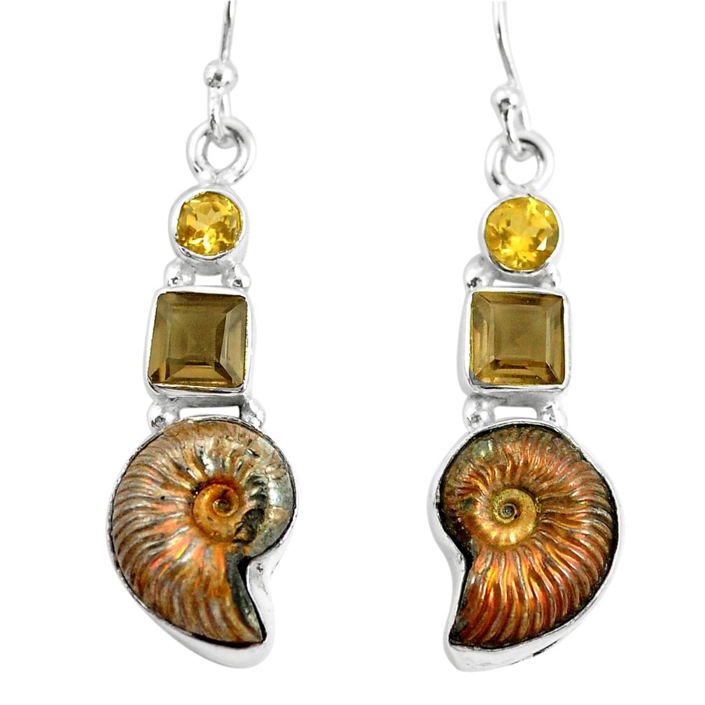 14.41cts natural russian jurassic opal ammonite 925 silver earrings p64686