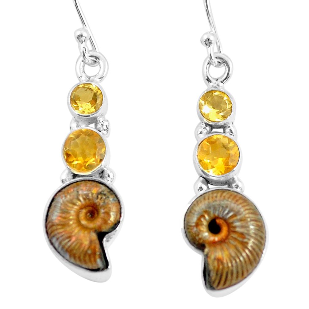 12.36cts natural russian jurassic opal ammonite 925 silver earrings p64693