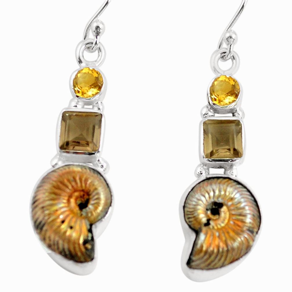 14.12cts natural russian jurassic opal ammonite 925 silver earrings p64694
